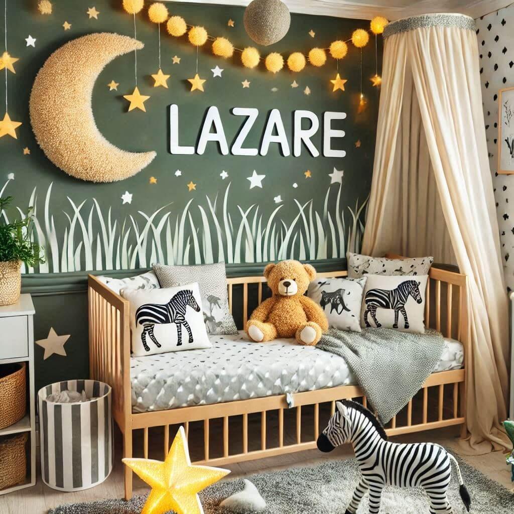 Une chambre de bebe garcon personnalisee au prenom de lazare ecrit en francais lazare theme safari