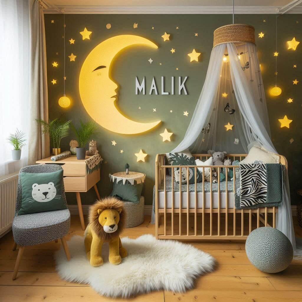 Une chambre de bebe garcon personnalisee au prenom de malik theme safari