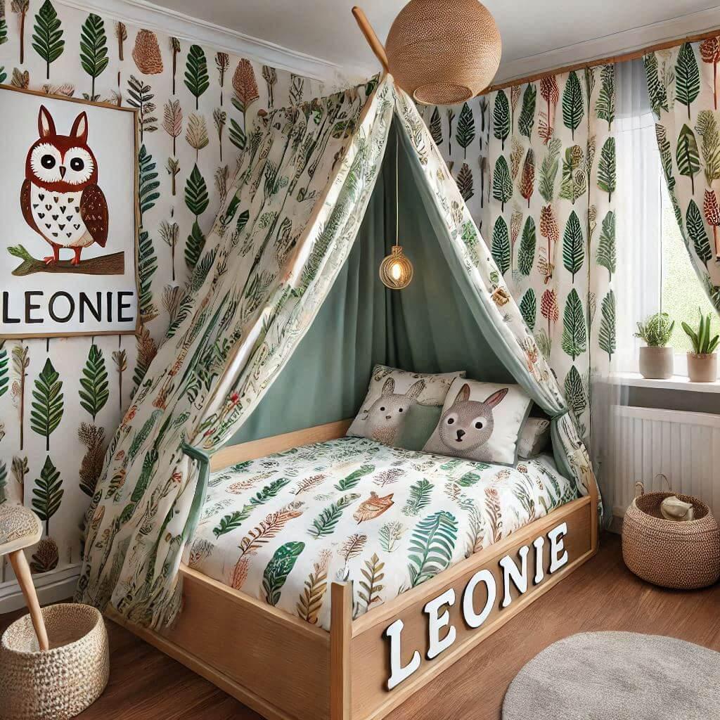 chambre enfant theme animaux, prenom leonie