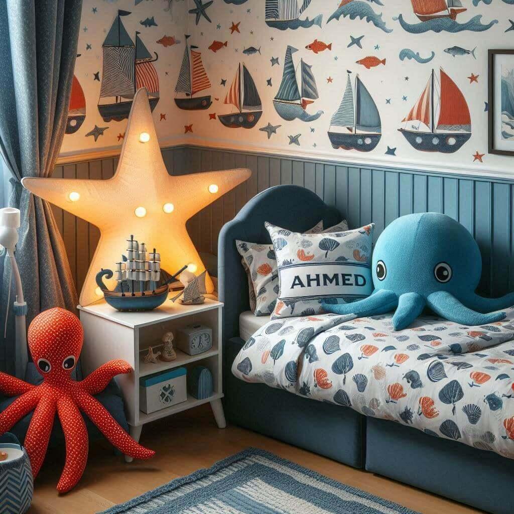 chambre enfant theme de la mer, avec le prenom ahmed