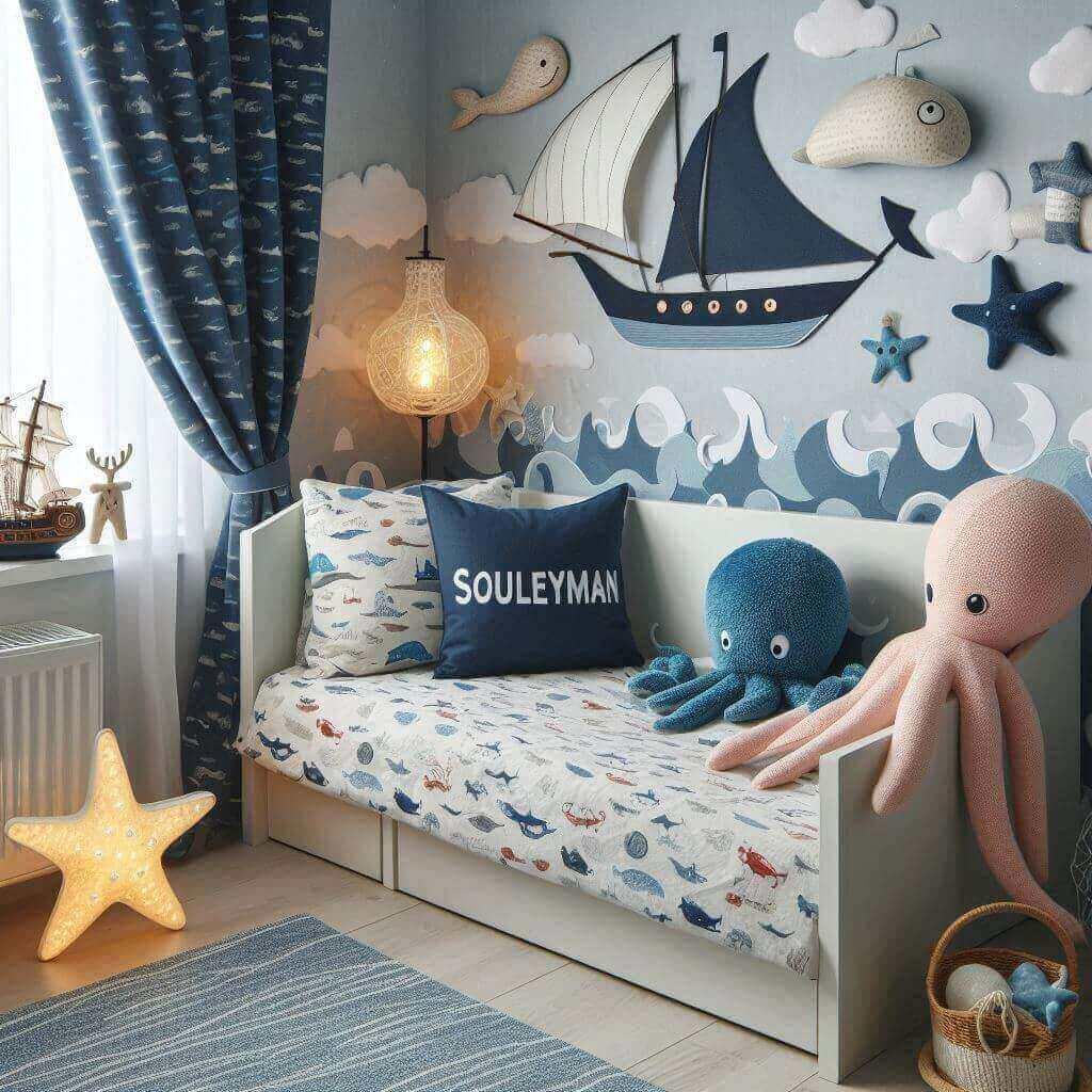 prenom souleyman dans une decoration de chambre pour enfant theme de la mer