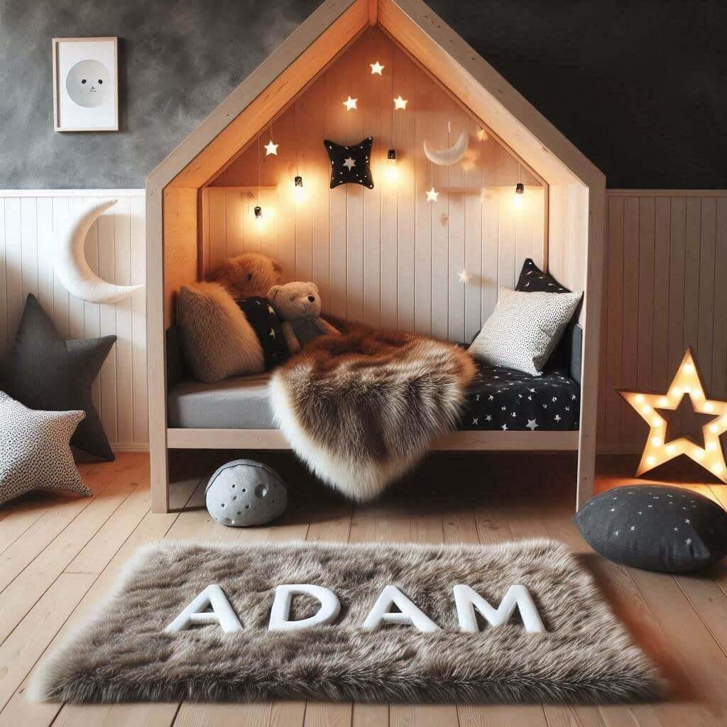 decoration de chambre enfant, theme scandinave, prenom adam