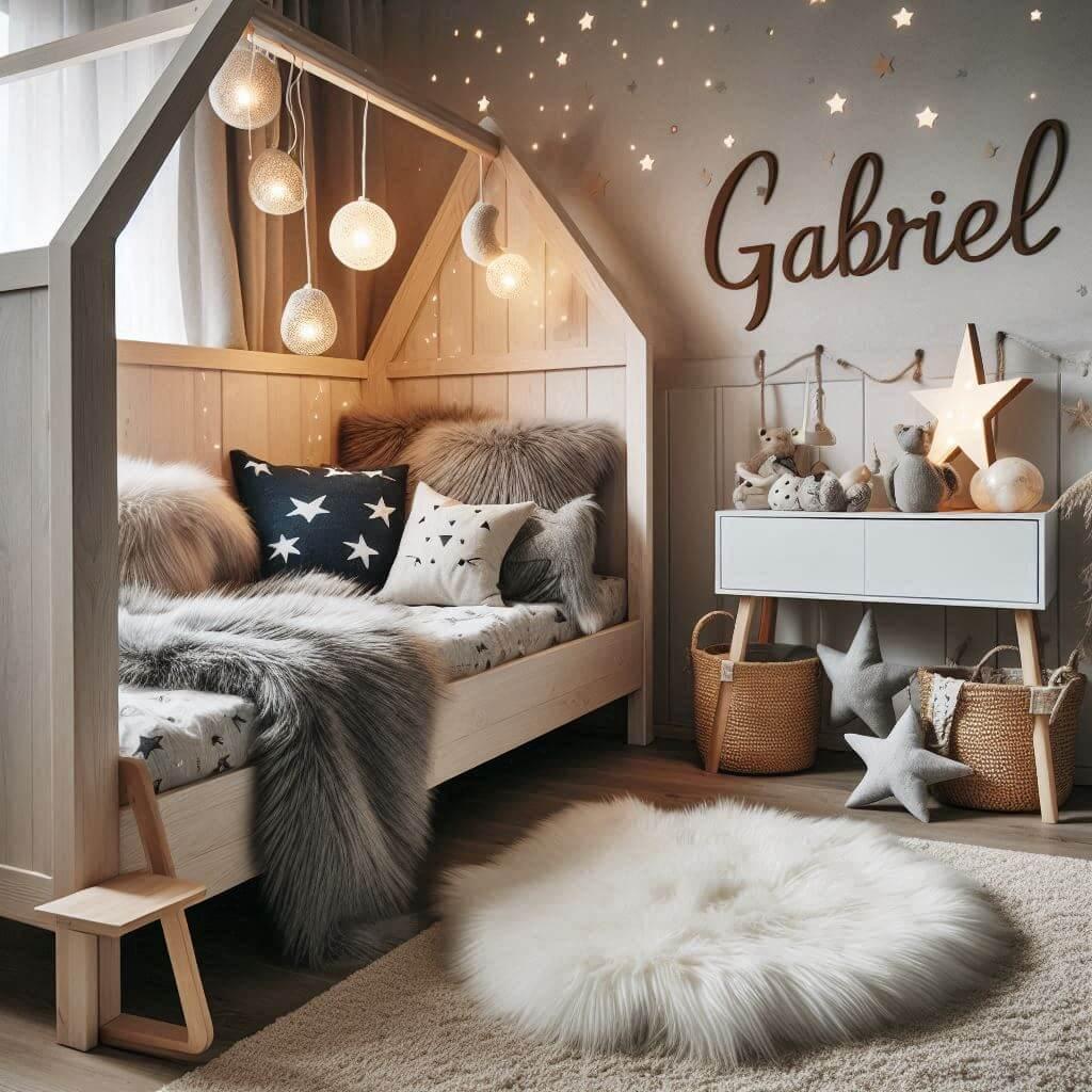 belle decoration de chambre scandinave, prenom gabriel