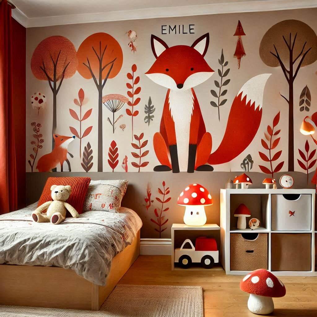 belle chambre d enfant sur le theme des renards avec le prenom emile