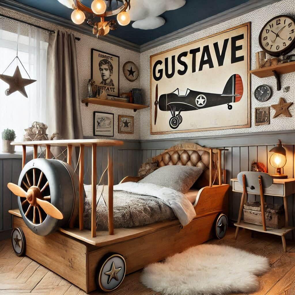 chambre enfant theme aviateur, prenom gustave