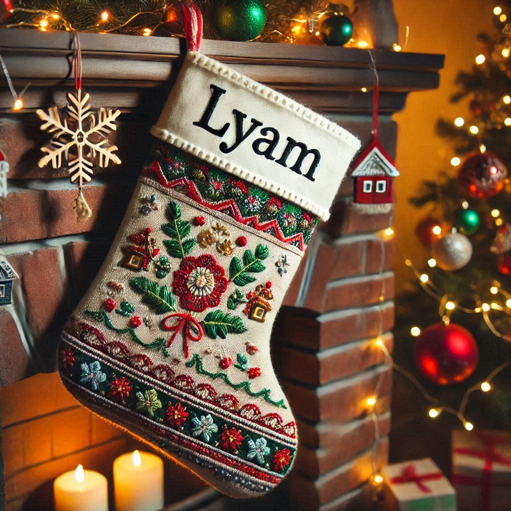 Une chausette de noel avec ecrit lyam