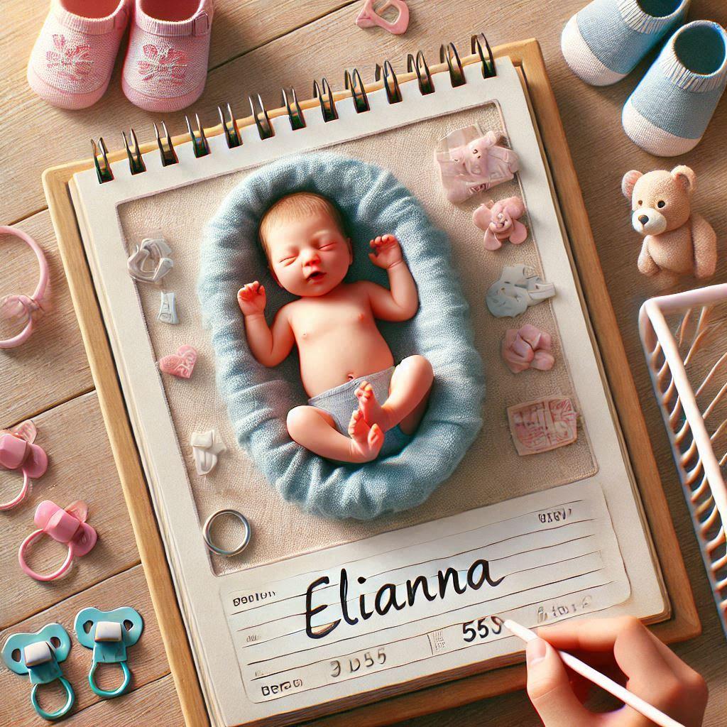 Une image realiste avec ecrit elianna sur un journal de bebe