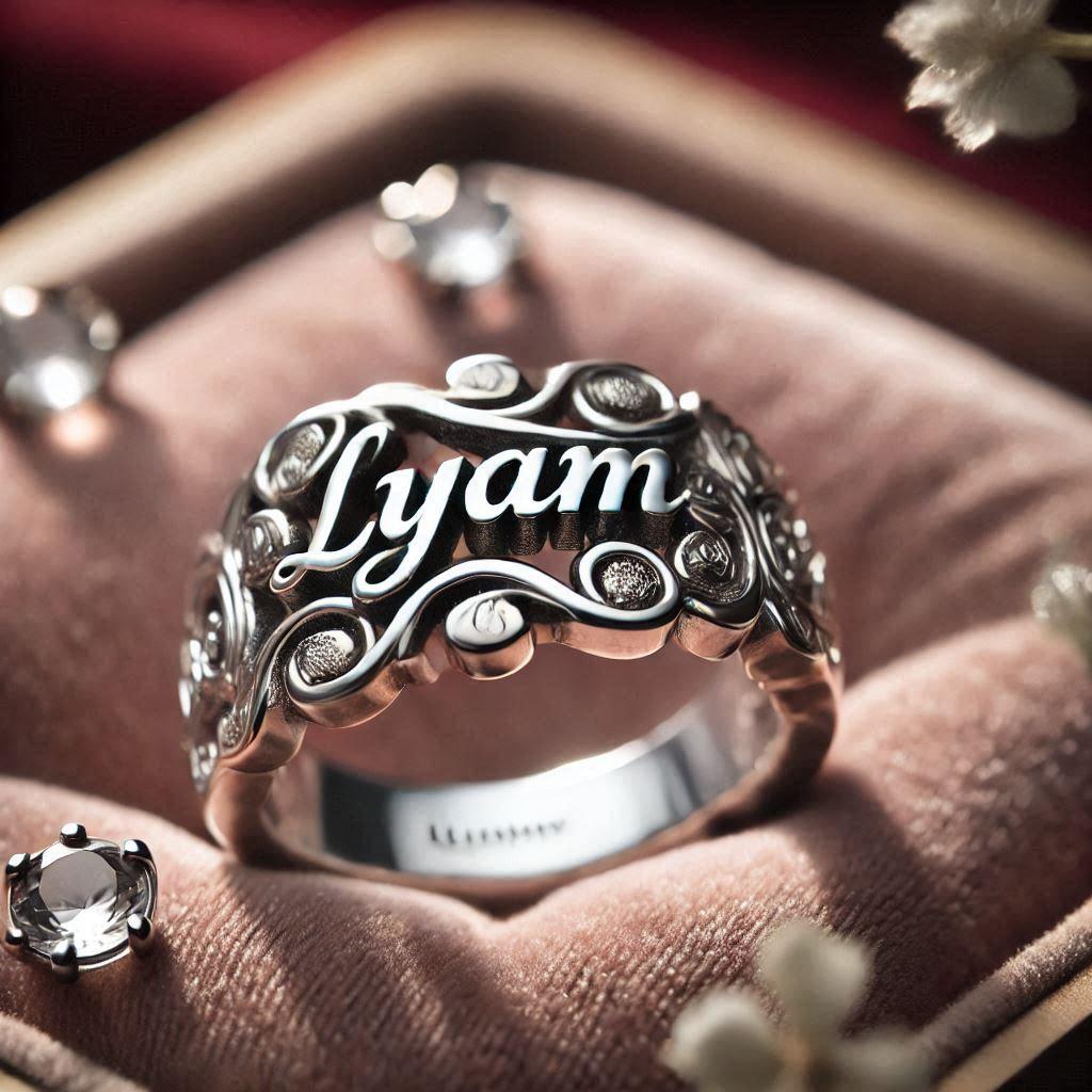 Une image realiste avec le prenom lyam sur une bague