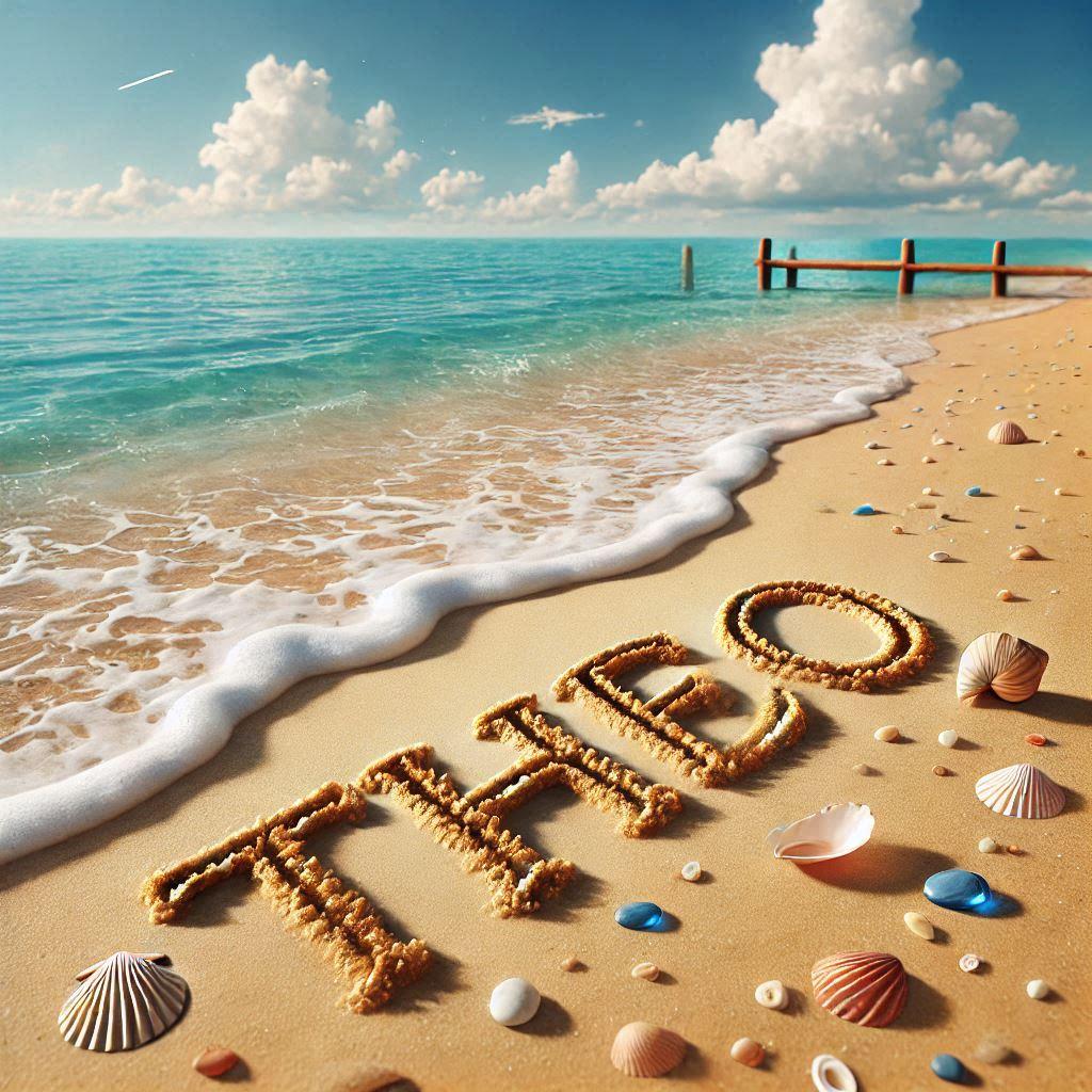 Une image realiste avec le prenom theo ecrit sur le sable