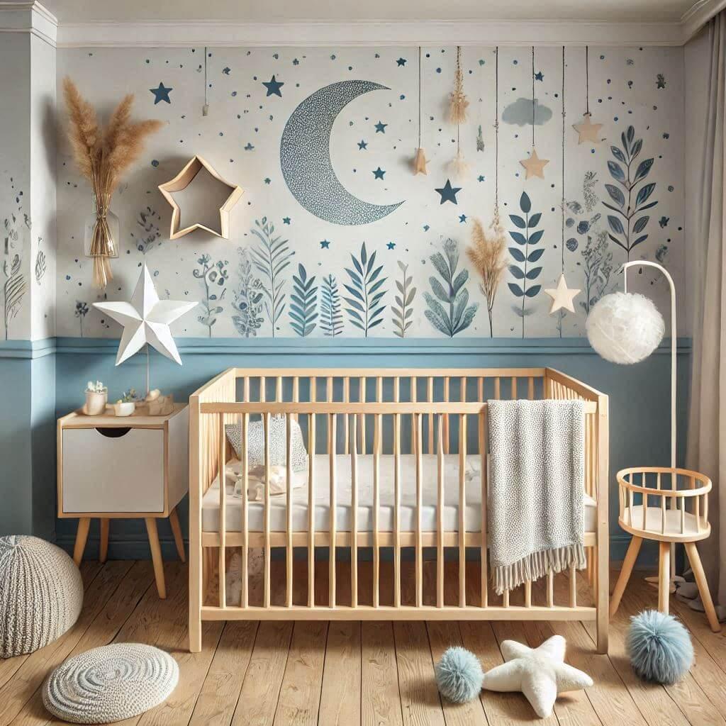 Une jolie chambre de bebe avec un lit a barreaux modulable