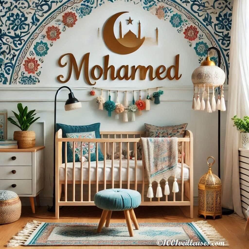 Une jolie chambre de bebe garcon sur le theme oriental avec son prenom mohamed en decoration 3 1