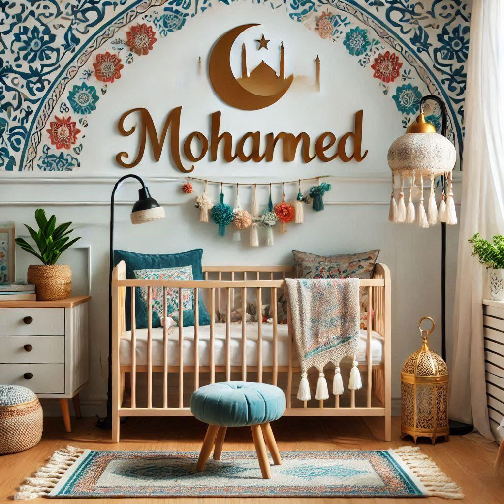 Une jolie chambre de bebe garcon sur le theme oriental avec son prenom mohamed en decoration 3