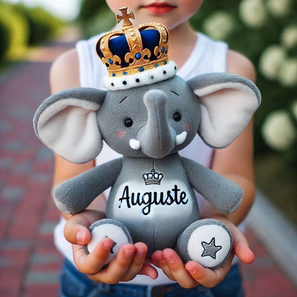 prenom auguste, peluche elephant personnalisée avec le prénom, idéal cadeau