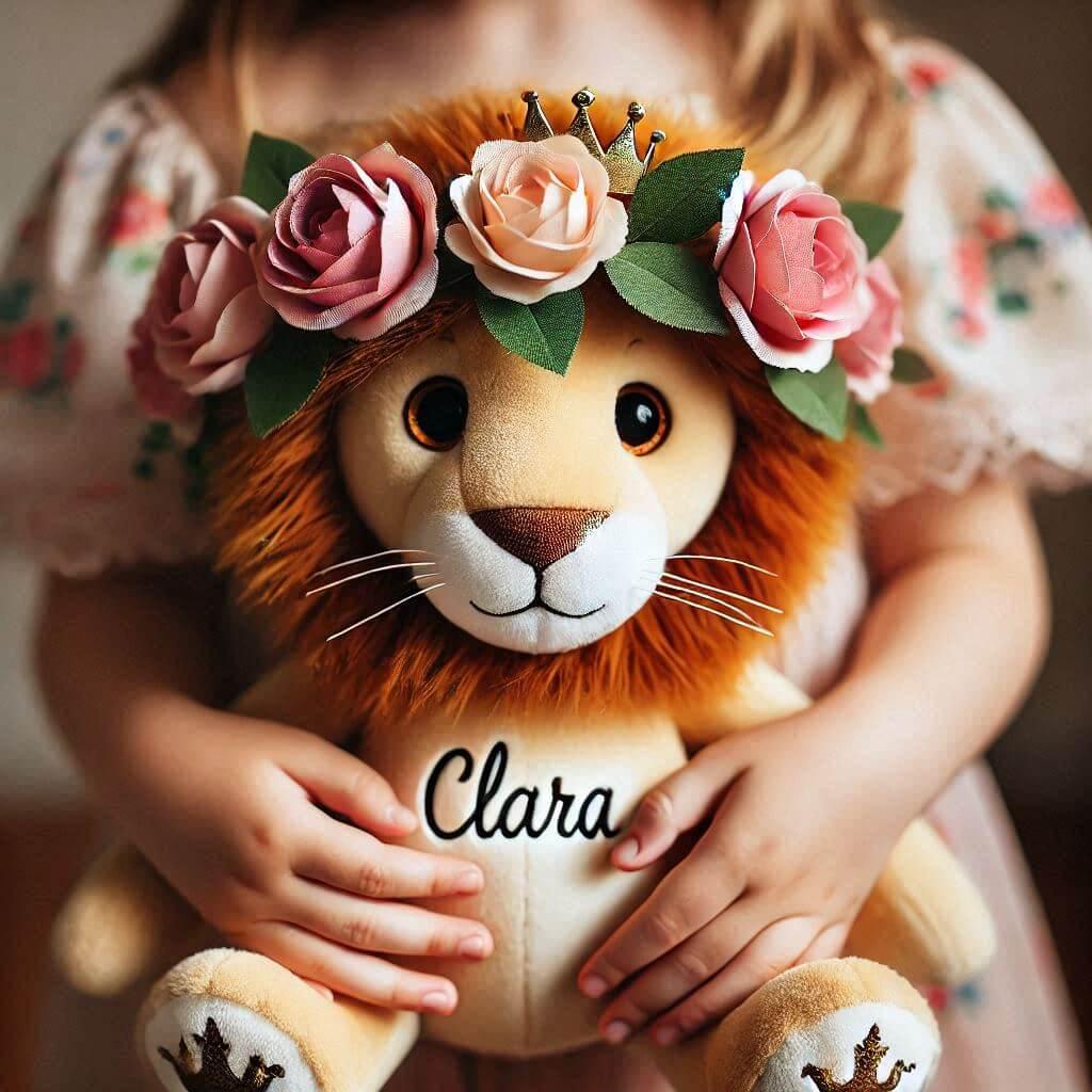 Une peluche lion avec le prenom Clara