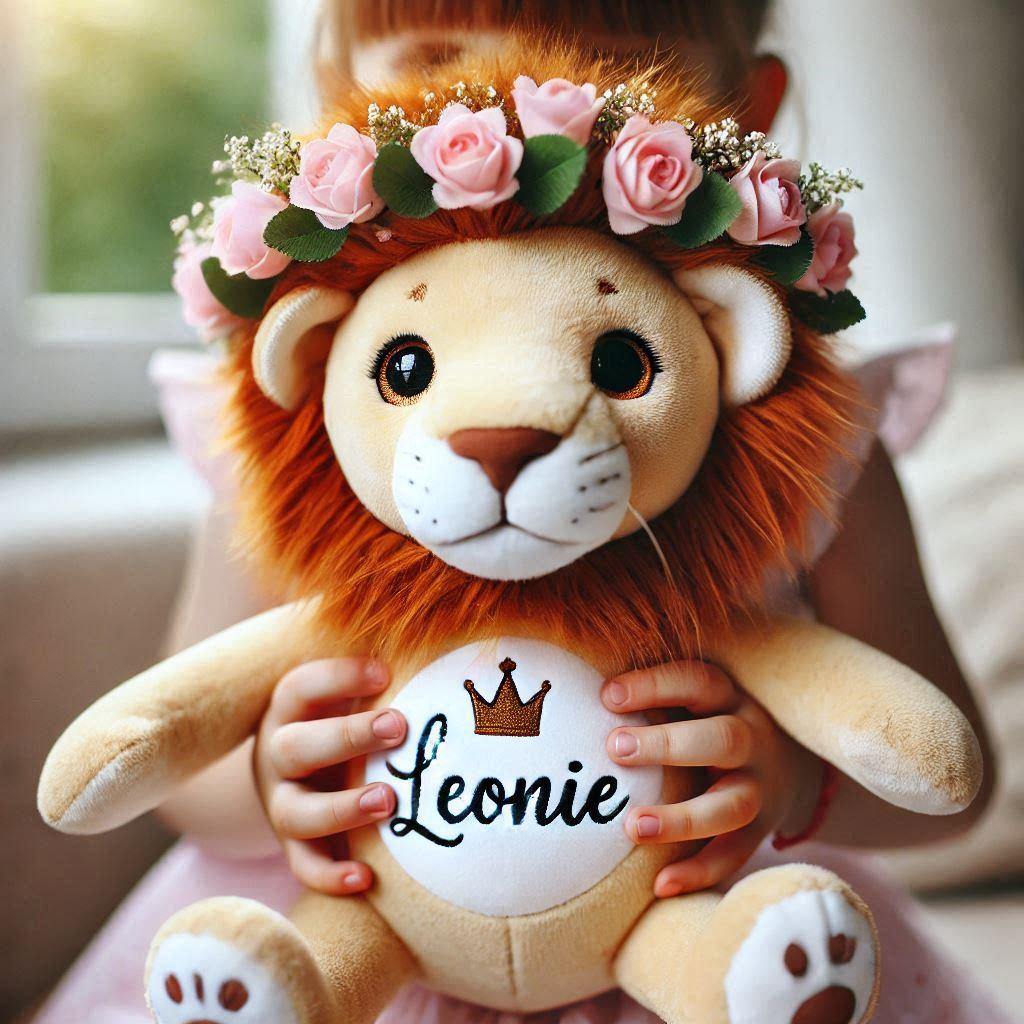 peluche lion personnalisée avec le prénom Léonie