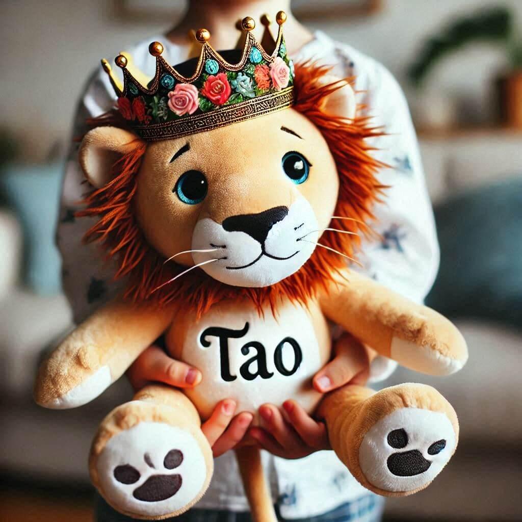 Une peluche lion avec le prenom tao