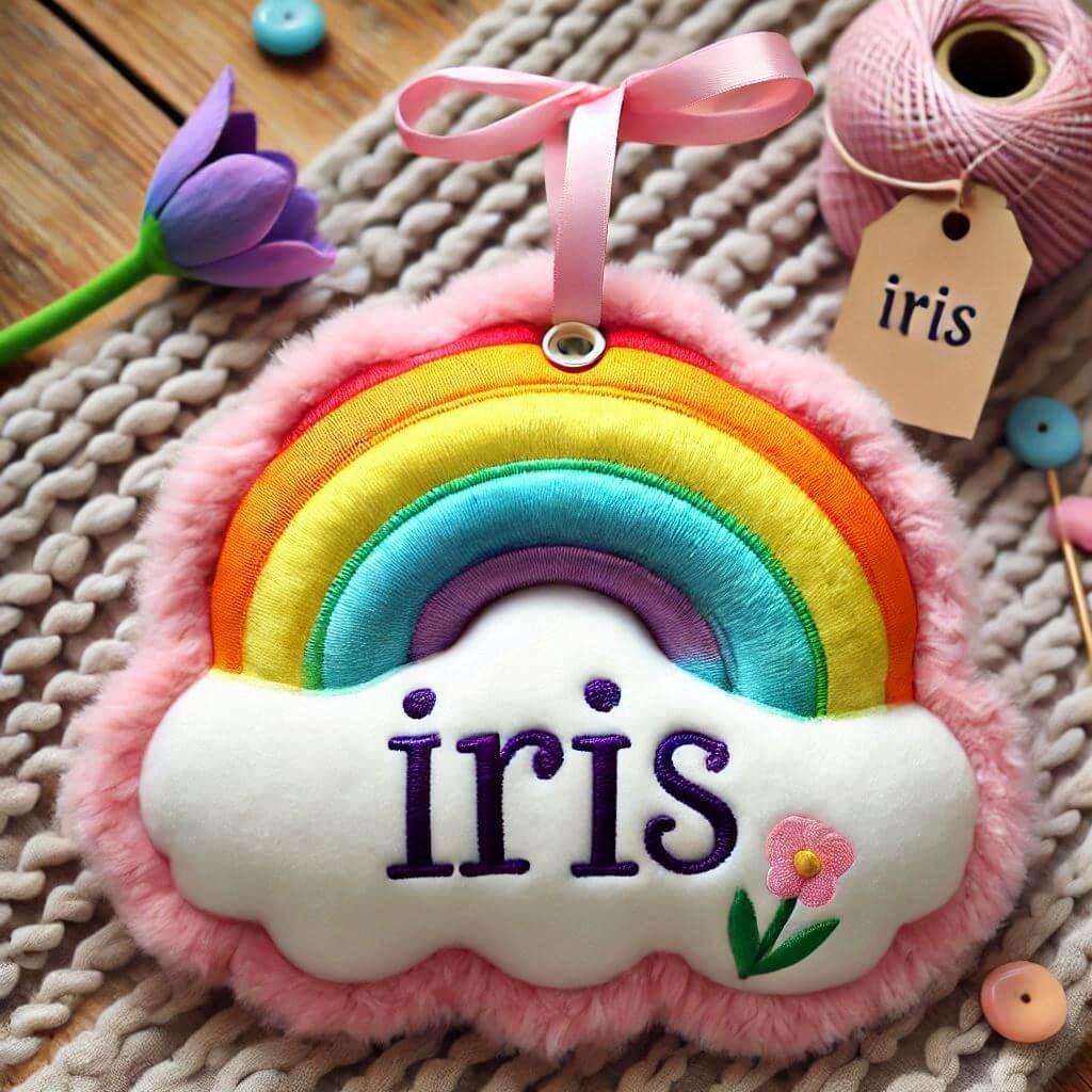 Une peluche nuage arc en ciel personnalisee avec le prenom iris