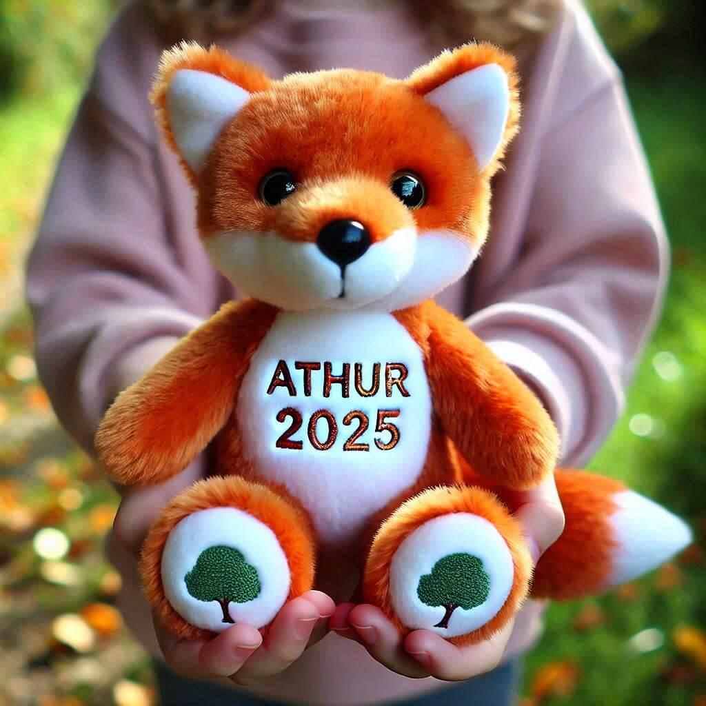 Une peluche renard personnalise avec le prenom athur